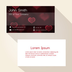 dark bokeh heart love red abstract business card design eps10