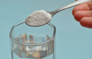 Sodium bicarbonate in a glass