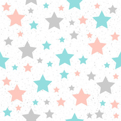 Soft pastel star seamless background. Grey, pink and blue star.