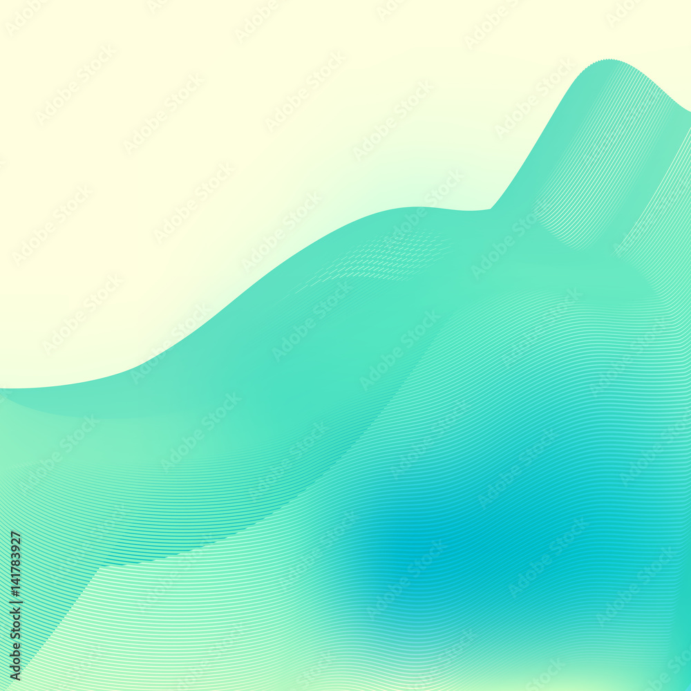 Poster Turquoise wave on light yellow background. Abstract vector pattern