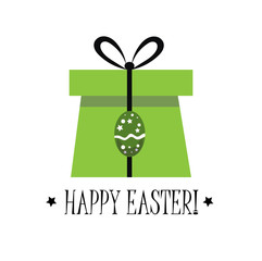 Happy Easter postcard. Flat vector illustration with gift, bow and egg