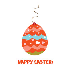 Happy Easter Egg postcard. Colorful flat vector illustration