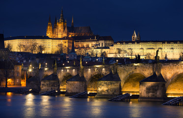 Prague's castle at night