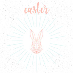 Happy easter greeting. Handwritten easter quote and hand drawn rabbit