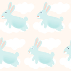 Fototapeta premium Blue rabbit seamless pattern background. Hand drawn rabbit pattern