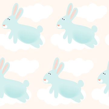 Blue rabbit seamless pattern background. Hand drawn rabbit pattern