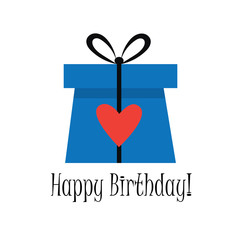 Happy Birthday postcard with present, bow and heart