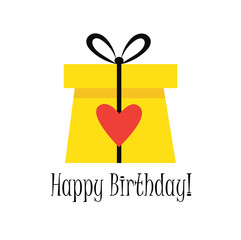 Happy Birthday postcard with present, bow and heart