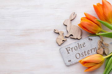 Easter and spring decoration, flowers and eggs.