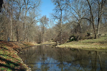 Fototapeta na wymiar River in forest, spring landscape