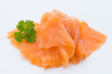 Fresh salmon fillet on isolated white.