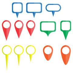 map pins in colors, red, green and blue