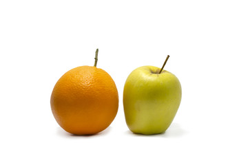 Apple and orange citrus fruit isolated on white
