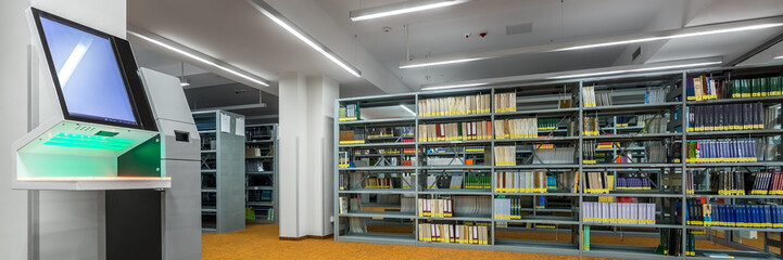 Library interior with modern technology