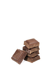 Close-up of Piled Up Chocolate Cubes Isolated on White Background 