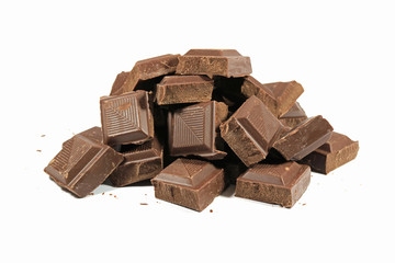 Pile of Chocolate Chunks Isolated on White Background