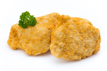 Fried chicken nuggets isolated on white.