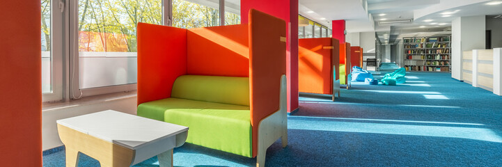 Library lounge area with sofas