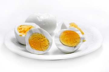 Boiled eggs on white background.