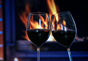 Wine by the fireplace