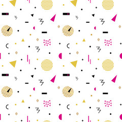 Memphis seamless pattern 80's-90's styles. Trendy . Colorful geometric background, different shapes. Vector Illustration