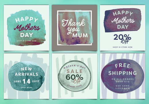 Square Social Media Posts with Watercolor Elements