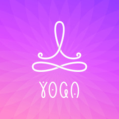 Yoga studio logo design template with man in lotus pose above the infinity sign.