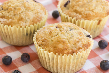 Blueberry Breakfast Muffins On Orange Napkin