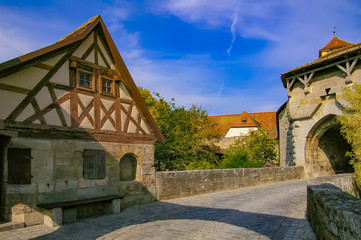 Fototapeta na wymiar sunny day in the Bavarian city Rothenburg on Tauber