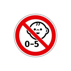 STOP! Not for  children under 5 years. VECTOR. The icon with a red contour on a white background. For any use. Warns. 