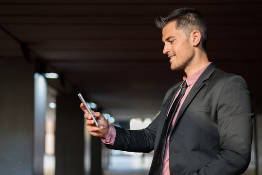 man close up with a mobile phone