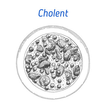 Cholent vector illustration. Hand drawn image. Jewish food.
