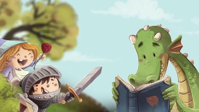 Sant Jordi, dragon, princesa y caballero. Dia del libro y la rosa