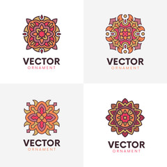 Set of vintage mandala logo signs. Retro decorative elements. Arabic,Islam,turkish,indian motifs.