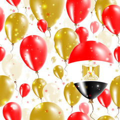 Egypt Independence Day Seamless Pattern. Flying Rubber Balloons in Colors of the Egyptian Flag. Happy Egypt Day Patriotic Card with Balloons, Stars and Sparkles.
