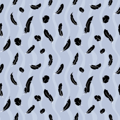 Seamless vector pattern with black feathers
