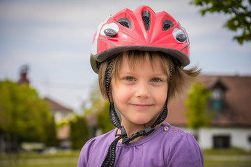 Fototapeta premium Little Girl Wear Sports Helmet