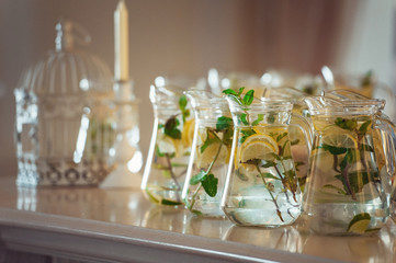 Mojito-style water with lime,lemon and mint. Clean eating, diet.