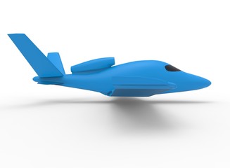 3d illustration of blue cartoon plane. white background isolated. icon for game web.