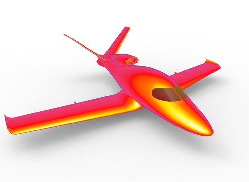 3d illustration of red cartoon plane. white background isolated. icon for game web.
