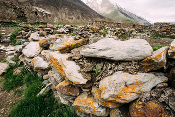 Manure Between Stones Of Wall Of Old House. Manure Was Used As Cement Mortar