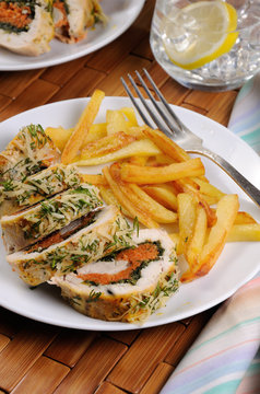 Chicken breast roll with spinach and carrots