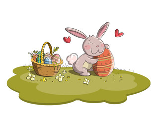 Conejo de Pascua y huevos de Pascua