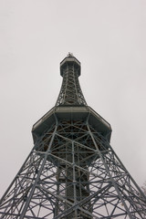 Petrin lookout tower in Prague on a cloudy day