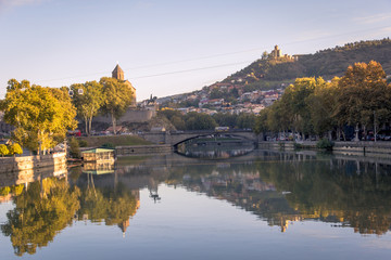 View of the old Tbilisi Metekhi and the fortress narkika from the bridge of the world © Kakabadze