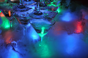 Pyramid of glasses with light.