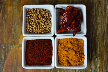 Spices in white dishes