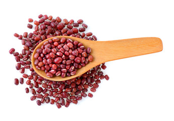 Adzuki Bean in wood spoon on white background