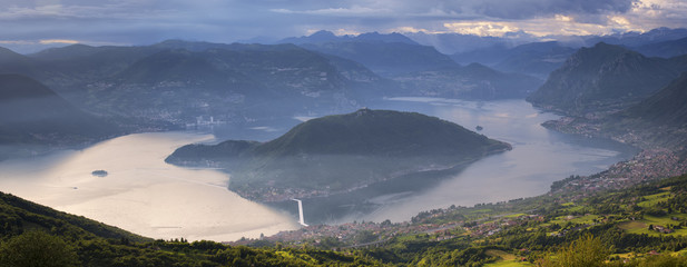 Europe, Italy, The Floating Piers in Iseo lake, province of Brescia.