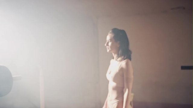 Seductive pretty girl moves in the old gym